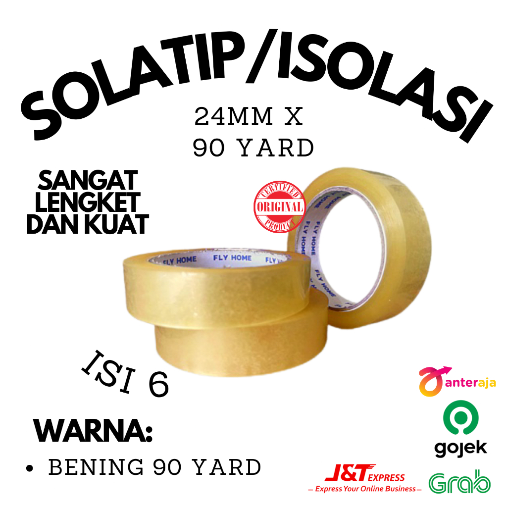 

[Terlaris] ISOLASI/SOLATIP 90 YARD X 24 MM PREMIUM PER 6 PCS PALING MURAH!!