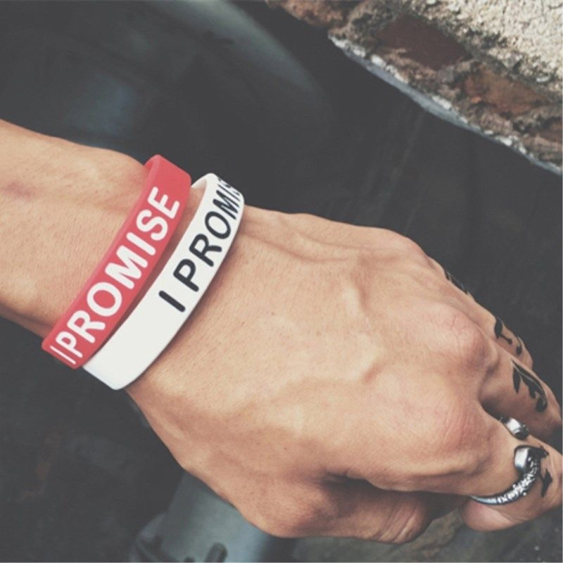 Gelang Bahan Karet Silikon I PROMISE Warna Hitam &amp; Merah - Korea Gelang Silikon Sederhana