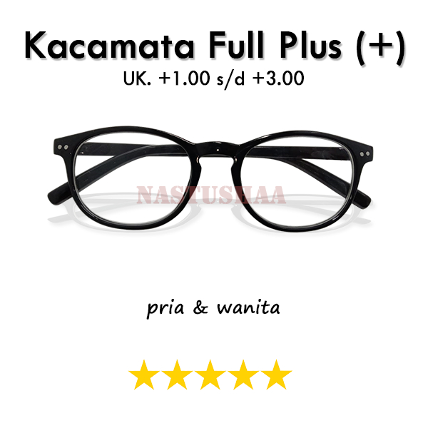 Kacamata Full Plus (+) Ukuran +1.00 s/d +3.00 Kacamata Rabun Dekat Frame Model Oval Hitam Pria/Wanita Unisex FREECASE