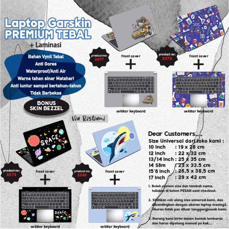 Garskin Laptop Stiker Anti Gores Kids Outer Space Science Games Cute Premium Full set 10 12 13 14 15 inch Universal Untuk Semua Merk Laptop