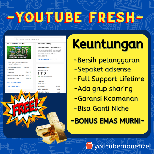AKUN YOUTUBE MONET FRESH || YOUTUBE LOLOS MONETISASI GARANSI