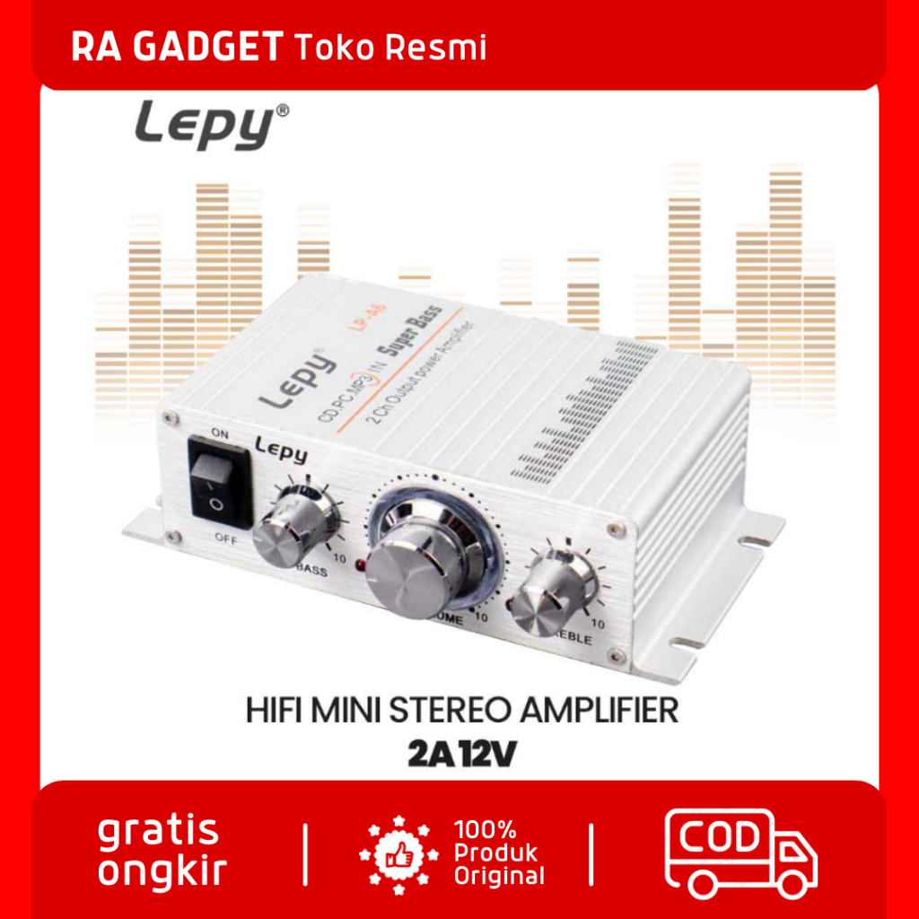 Lepy HiFi Mini Stereo Amplifier Treble Bass Booster 2A 12V / Ampli Amplifier Speaker Spiker Subwoofe