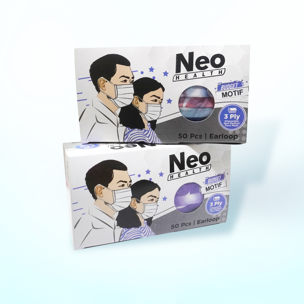 Neo Budget Mask '50S 3 ply Neo budget 3 Ply Perbox Isi 50 Pcs Termurah