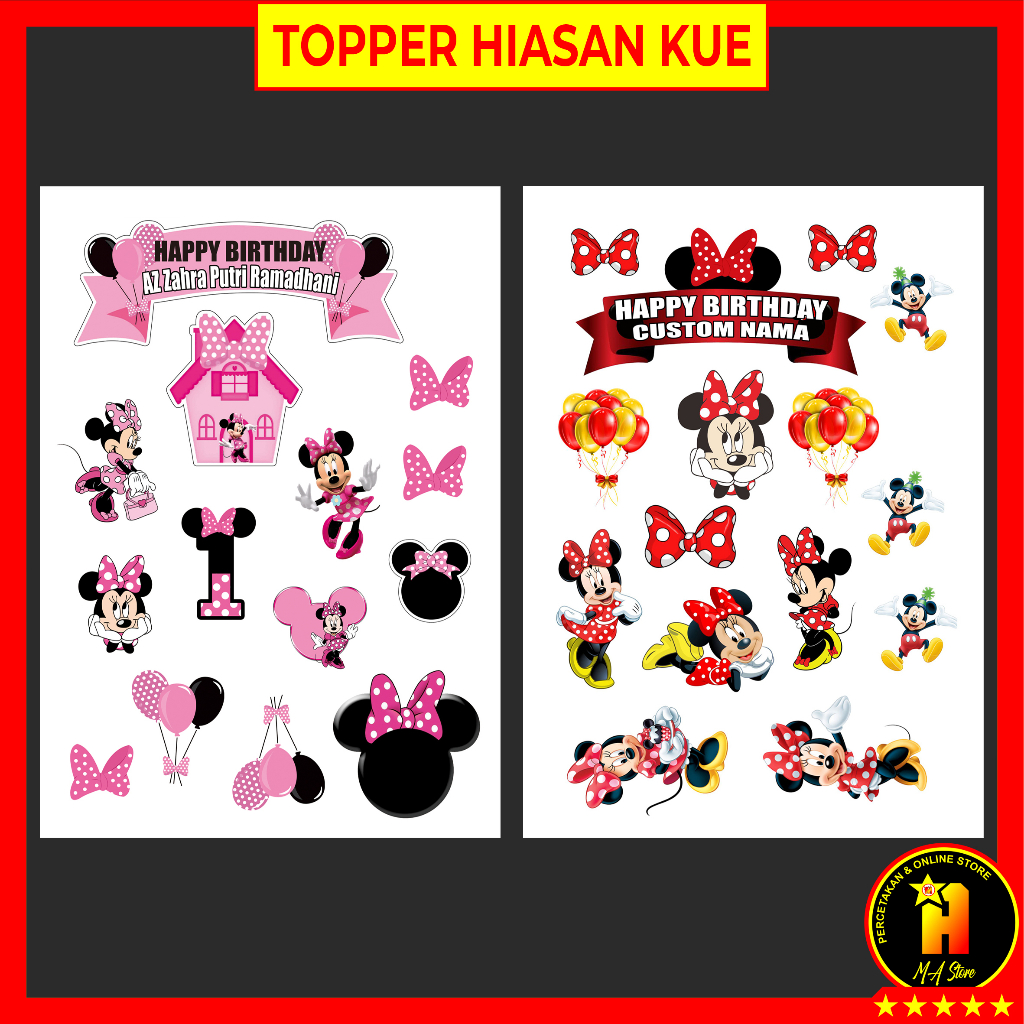 

Topper Karakter Minnie Mickey Mouse Hiasan Kue Cake Ulang tahun Acara Pesta Bahan Kertas Foto Kualitas Glossy