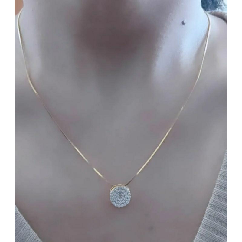 kalung rantai kasandra kotak+liontin tusuk bulat mp/perak asli silver 925 lapis emas/perhiasan fashion wanita terbaru