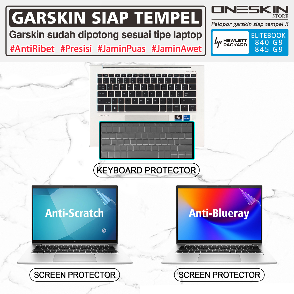 Garskin Sticker Laptop Pelindung Screen Keyboard Protector HP EliteBook 840 845 G9 Gambar Full Body Silikon Bening Glossy Doff Anti Blueray