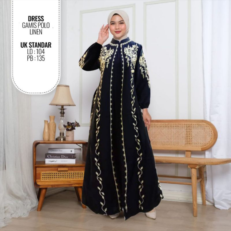 JIEESHOPP Dress Gamis Bordir Mewah Polo Linen XXL XXXL JUMBO Ld120