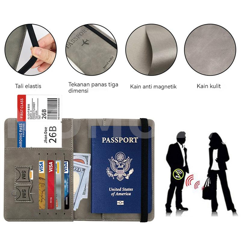 Tas paspor RFID pu kulit multi-fungsi dapat menempatkan kartu SIM tas dokumen kulit tempat pemegang paspor
