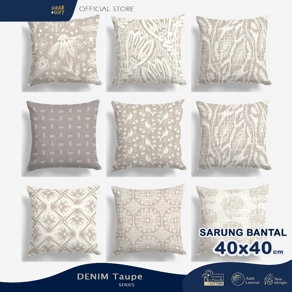 SARUNG Bantal Sofa Print 40x40 cm Motif Denim Taupe Cream Abstrak Dekorasi Pillow Cover Cushion Grabandgift