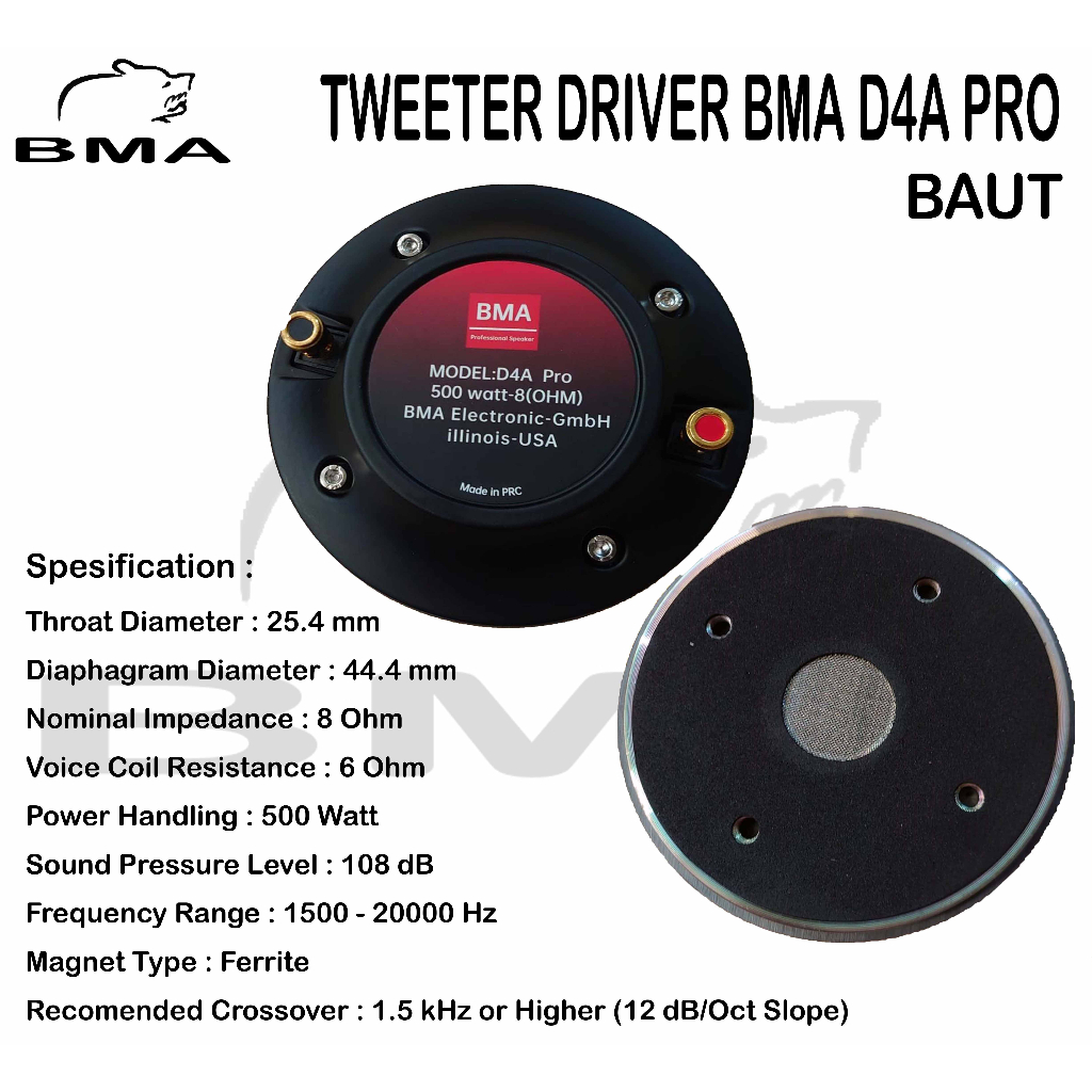 Tweeter Driver BMA D4A PRO BAUT / Tweter Driver BMA D4A PRO / Twiter Driver BMA D4A PRO BAUT