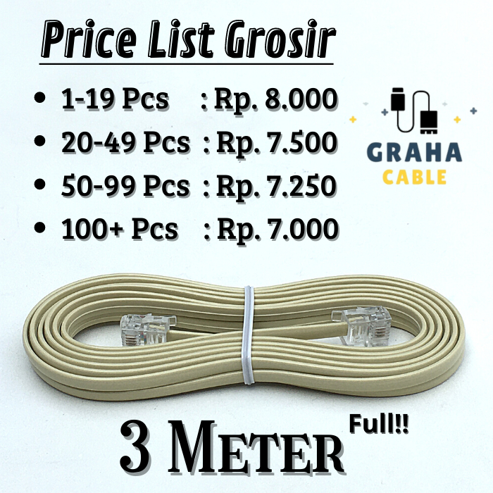 Kabel Telpon - LINE Telepon + Pin RJ11 3Meter