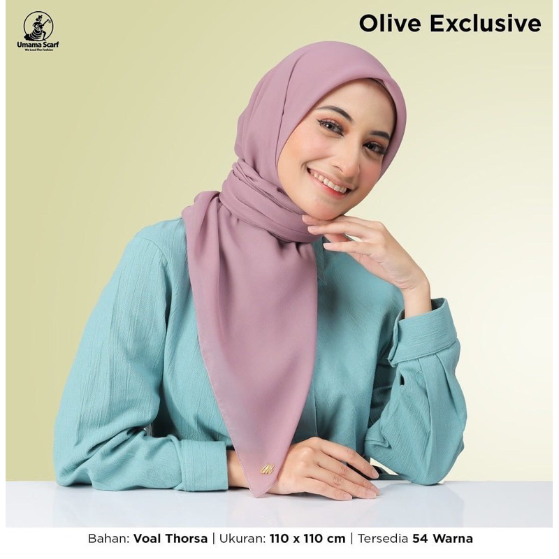 HIJAB SEGIEMPAT UMAMA SCARF OLIVE EXCLUSIVE METAL LOGO