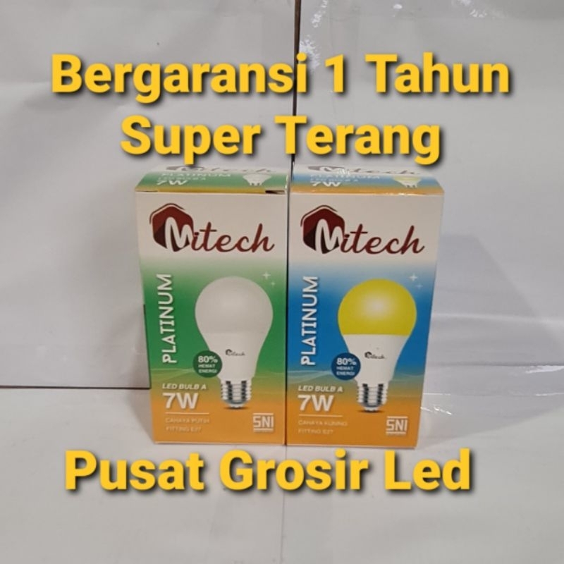 Paket Hemat 10 Pcs Lampu Led Mitech 7W 7 Watt SNI Bergaransi 1 Tahun Cahaya Putih Dan Kuning