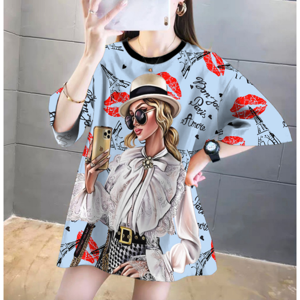 VF - Atasan Kaos Jumbo Wanita Motif Full Printing