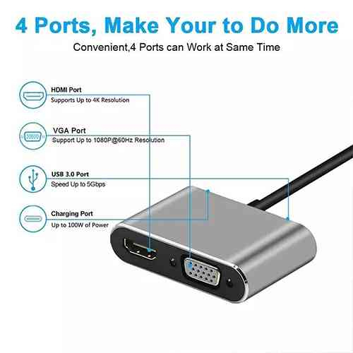 SUKSES-PROMO 4 IN 1 USB C Type-C To HDMI Adapter Travel 4K VGA USB 3.0 PD