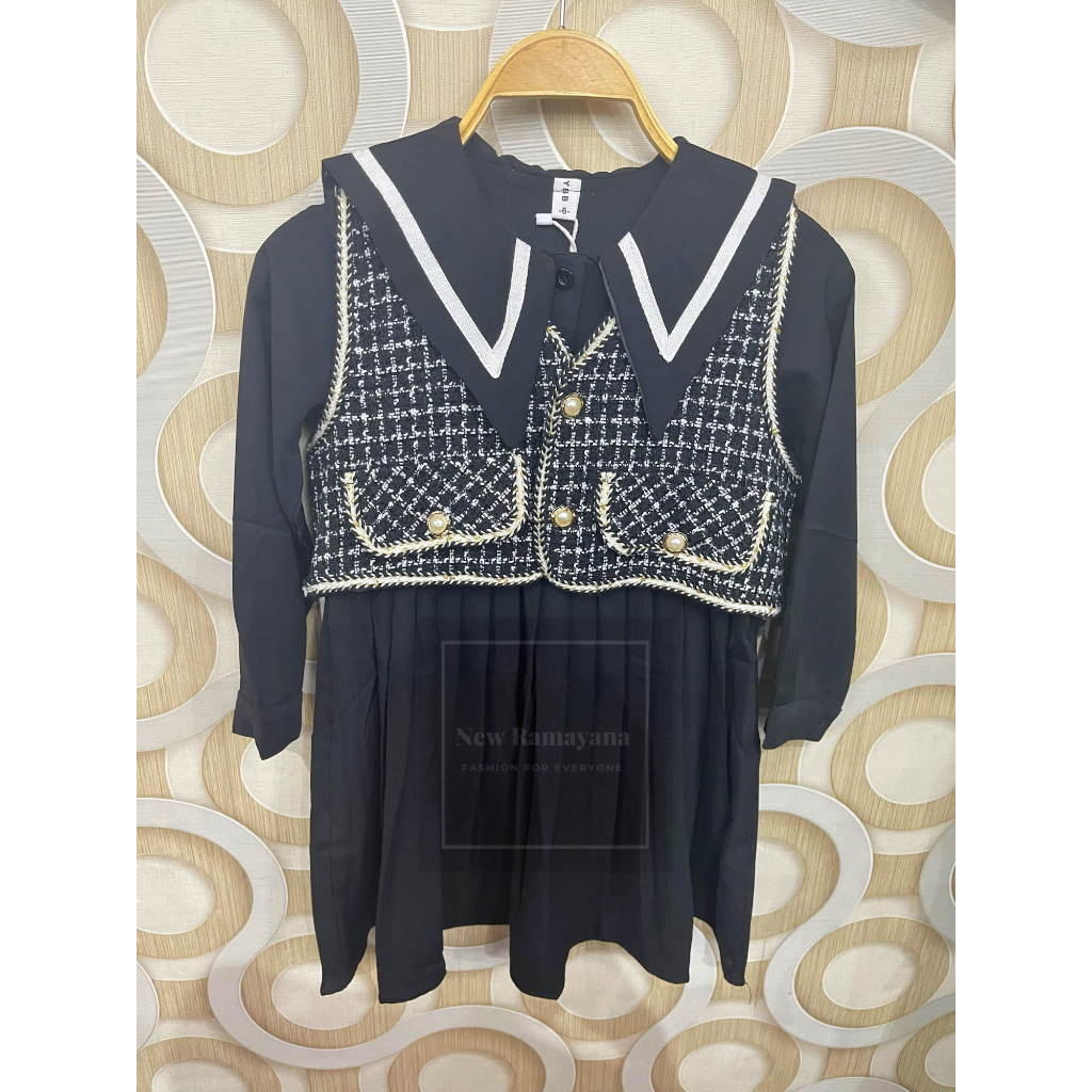 Dress Anak Set Rompi Tweed Korea Import