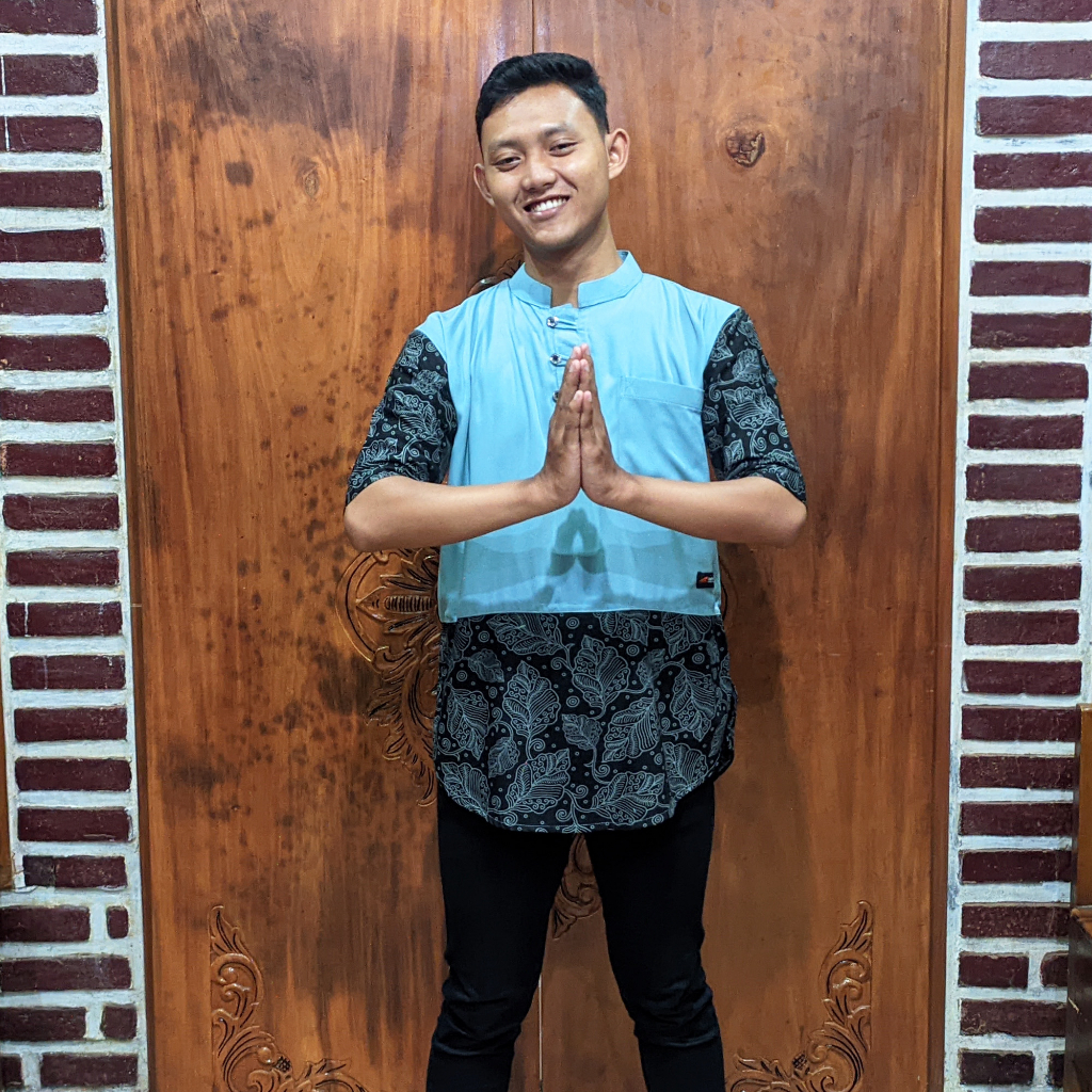 Baju Koko Kurta Pakistan Pria Dewasa Lengan Pendek Kombinasi Batik Model Terbaru Kualitas Terbaik Lebaran