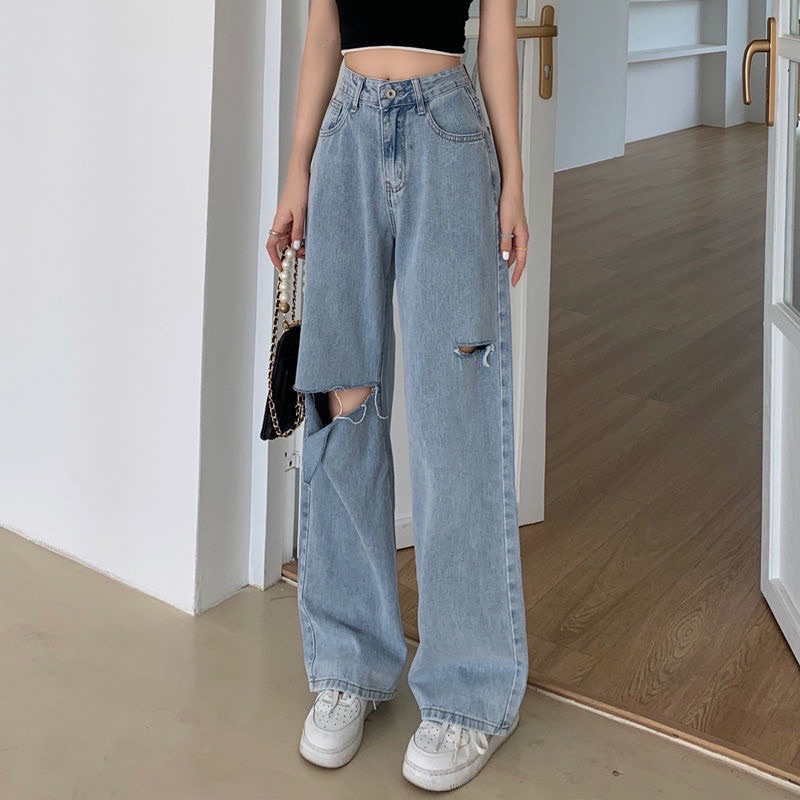 CLOTHIER - Jennie Ripped Baggy Jeans | Unisex Light Blue Baggy Straight Denim