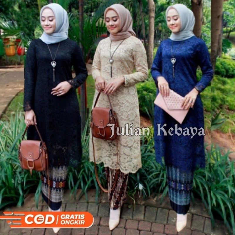 SET KEBAYA BRUKAT TUNIK MODERN / SETELAN BAJU KEBAYA BROKAT WANITA MUSLIM KONDANGAN WISUDA SET ROK PLISKET JUMBO