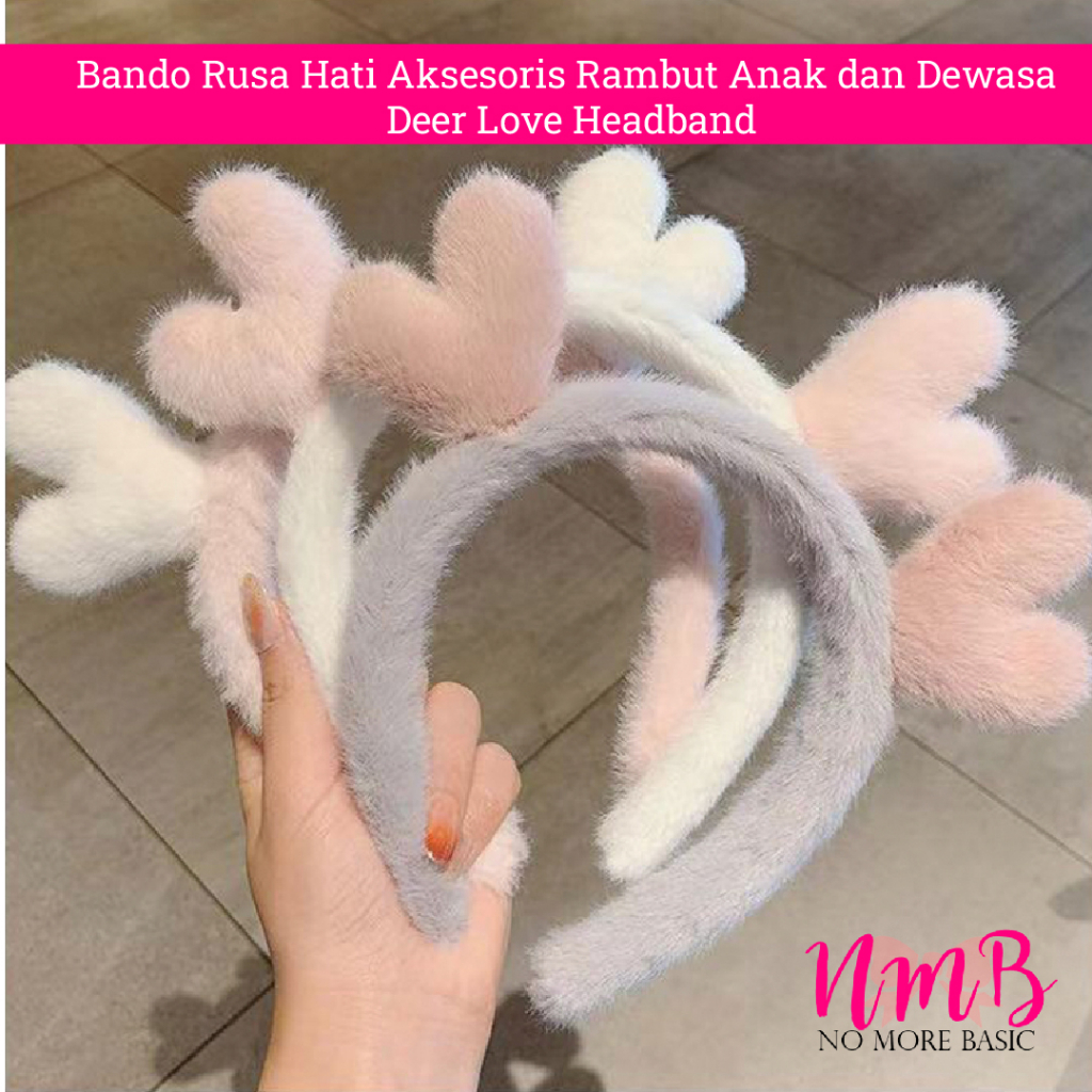 Bando Rusa Hati Aksesoris Rambut Anak dan Dewasa Deer Love Headband