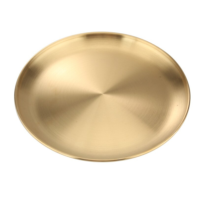 Piring Makan Dekorasi Nampan Baki Stainless Steel Plate 23 cm - ST201 - Golden