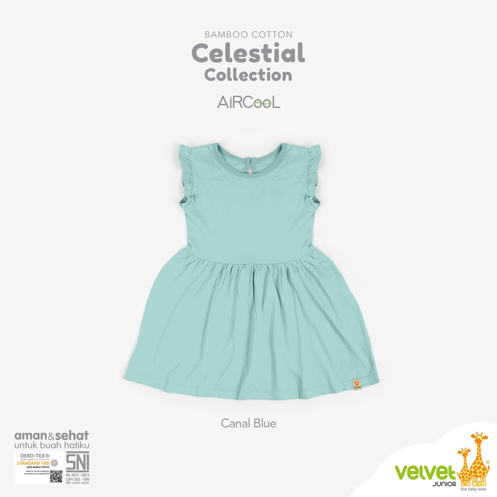 Baju Bayi Anak Perempuan Dress Pendek Lengan Ruffle Velvet Junior Celestial Collection