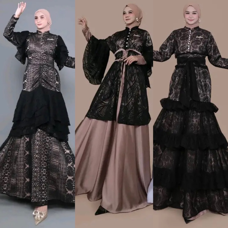 dress gaun mewah brukat mix satin