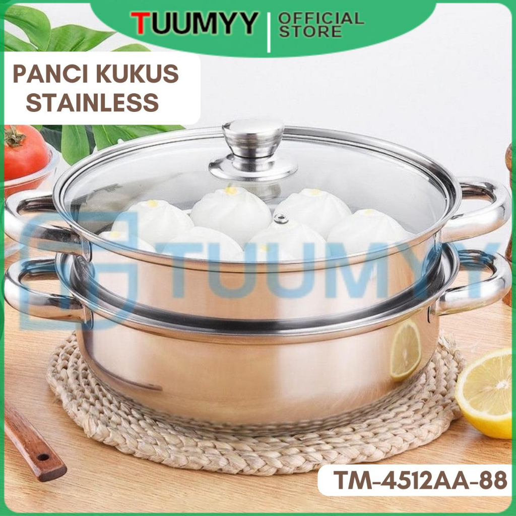 PANCI KUKUS 2 SUSUN STEAMER STAINLESS TUTUP KACA PANCI SIOMAY BOLU DIMSUM TM-CH4512AA