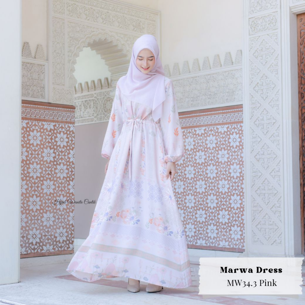 Hijabwanitacantik - Marwa Dress Dewasa MW34.3 Pink | Dress Printing Exclusive | Gamis Motif Premium-Marwa Pink M