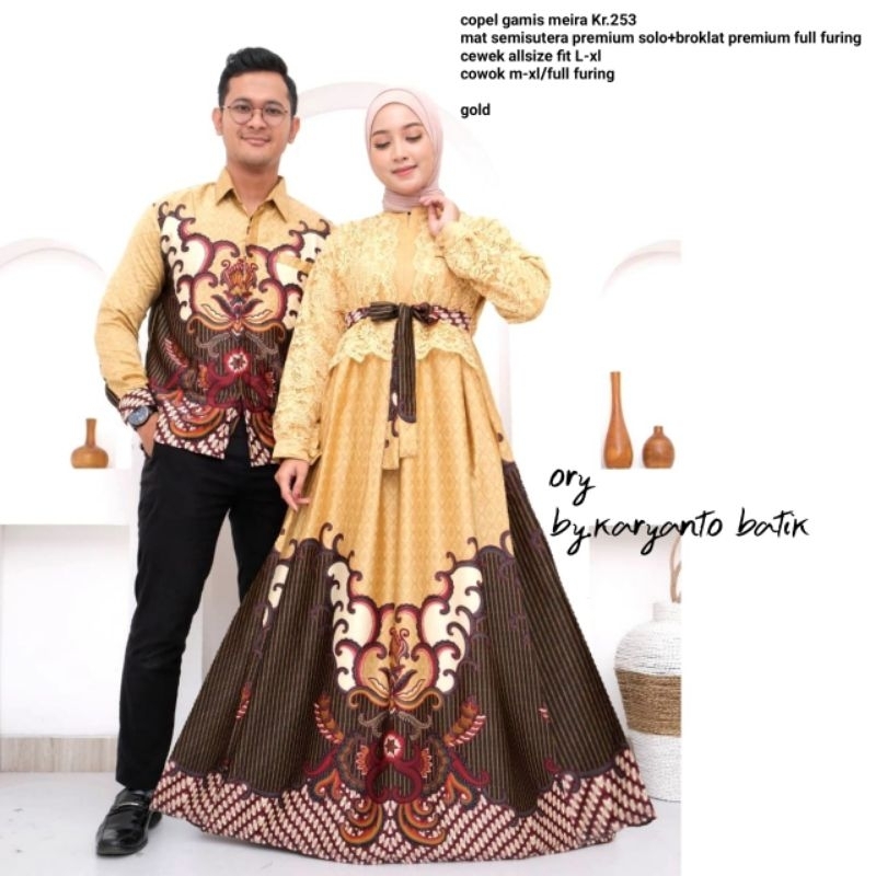 SIMIFASHION Couple gamis batik mewah bahan semi sutera mix brokat dan kemeja Ori batik Solo