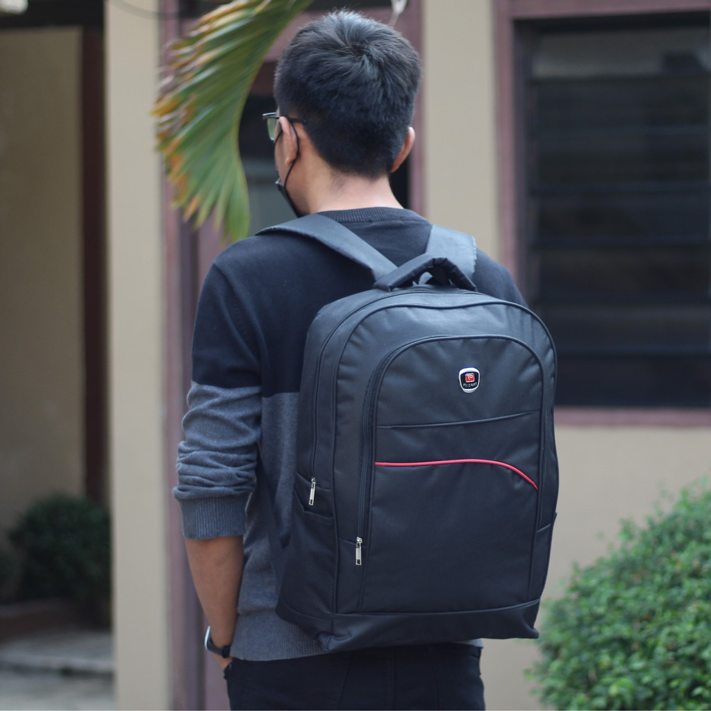 Tas Sekolah Sma Pria Polo Paris Lengkung Merah Hitam Tas Laptop Gendong Pria Kerja Dinas Seminar Souvenirr Bahan Polyester Bonus Raincover