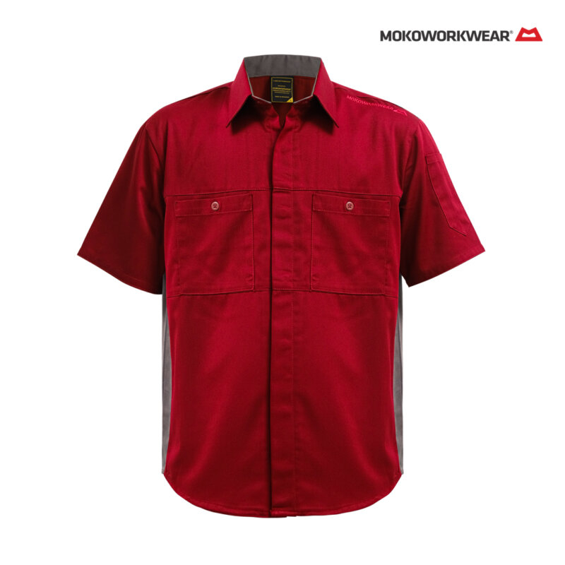 ENGINEER WORKWEAR Mechanic Workshirt Kemeja Bengkel  Maroon Abu-abu Airflow Technology Mokoworkwear 