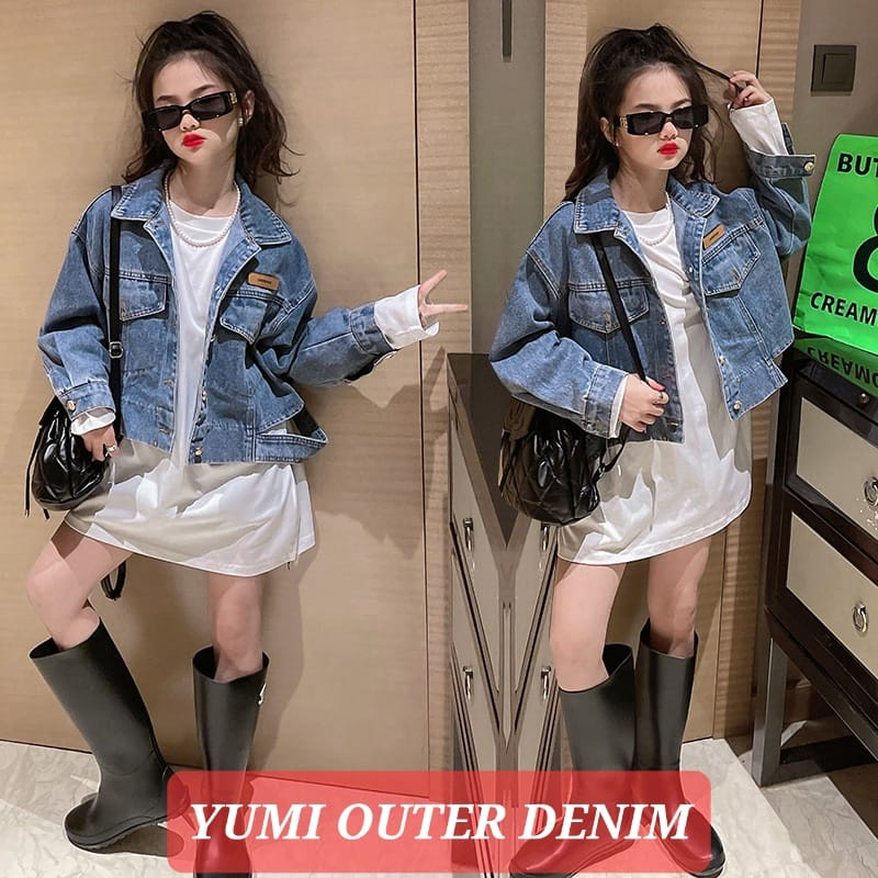 YUMI OUTER DENIM JAKET CASUAL JEANS ANAK REMAJA PEREMPUAN FASHION KOREA KPOP IMPORT