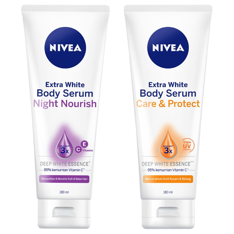 [NIVEA PAKET] Body Serum Siang &amp; Malam ( care &amp; protect 180ml + night nouris 180ml)