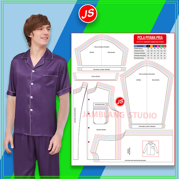 Pola Jiplak Piyama Pria Lengan Pendek 6 in 1 JP 054