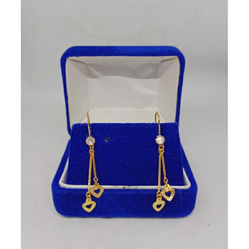 anting kait rumbay+2 love ukir/perak asli silver 925 lapis emas/perhiasan fashion wanita terbaru