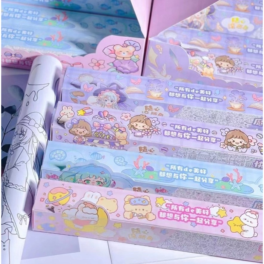COD Poster Mewarnai Sticker Roll Tempel / Kertas Mewarnai Stiker Roll Bisa Ditempel Anak Jumbo Drawing Book Children Mainak Edukasi Anak P76