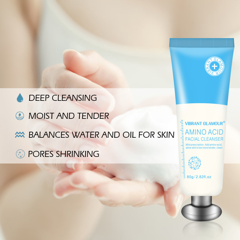 VIBRANT GLAMOUR Amino Acid Facial Cleanser &amp; Pembersih Wajah Whitening Acne Deep Cleansing Non-irritating Face Wash - 80g Original