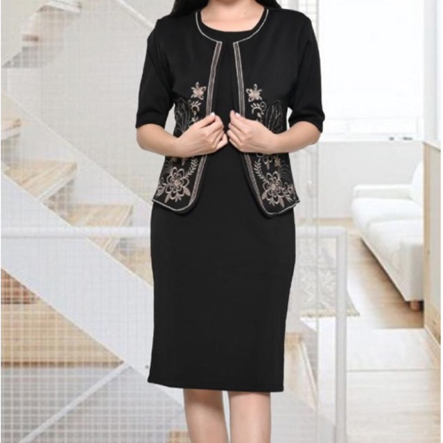 Stelan Dress dan blazer Bordir scuba Premium import Terbaru / One set wanita formal