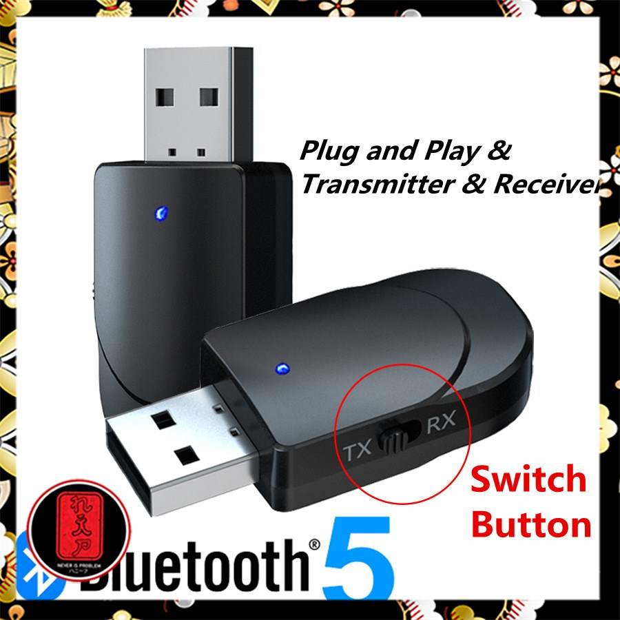 VIKEFON 2 in 1 USB Audio Bluetooth 5.0 Transmitter &amp; Receiver - KN330 - Black