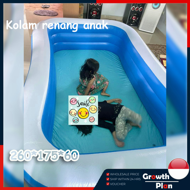 【3 ring】kolam renang anak jumbo 2.6 meters /Kolam renang tiup karet persegi panjang/Large children's swimming pool