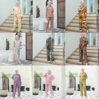 Oneset BYBELLALIDRUS Celana Kulot Baju Kemeja Motif Polos Import hijab Muslim Korea Kekinian Jumbo O
