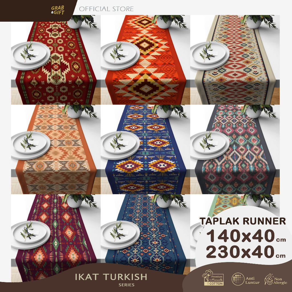 Taplak Meja Table Runner 140x40 230x40 cm Motif Ikat Turkish Vintage Tenun