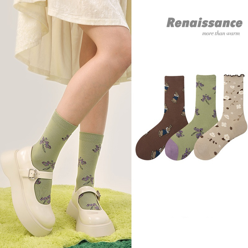 3 - Pack Gift Box Crew Socks for Women Autumn Calf Socks 8025