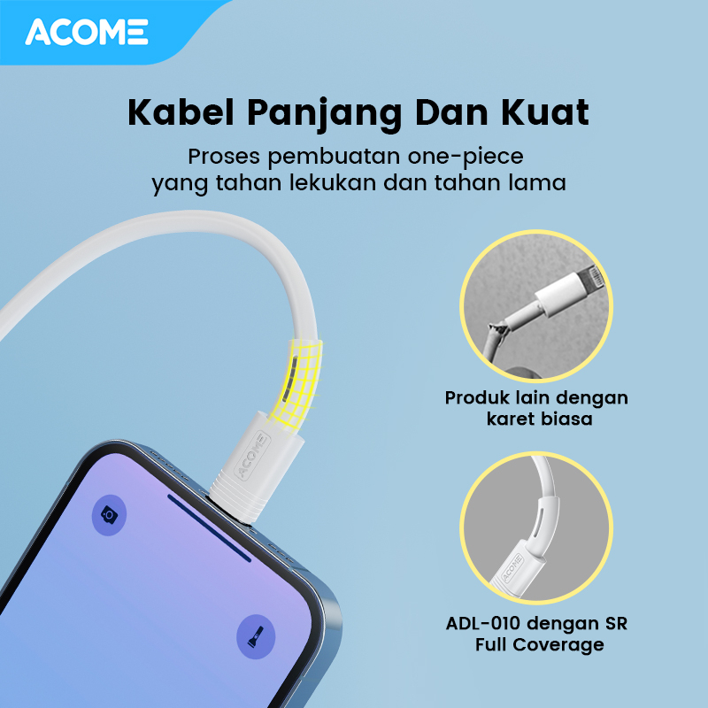 Acome Data Cable Micro-USB Type C Lightning Original Fast Charging 2.4A 100cm Garansi Resmi 1 Tahun Seri AD