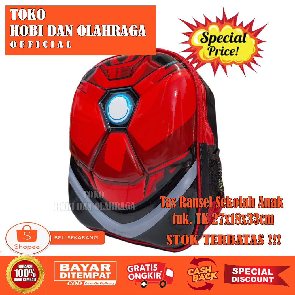 Hobidanolahraga Tas Ransel Backpack Anak Sekolah Ukuran TK Motif Badan Superhero Iron Man