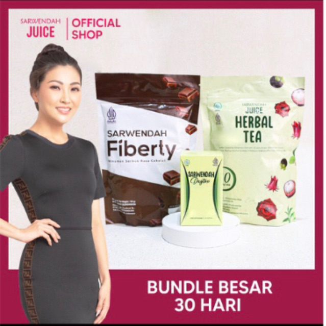 BUNDLE PAKET JUMBO buat BADAN IDEAL by Sarwendah [  Daytox 30 kapsul + Tea 30 + Fiberty 150 gr ]