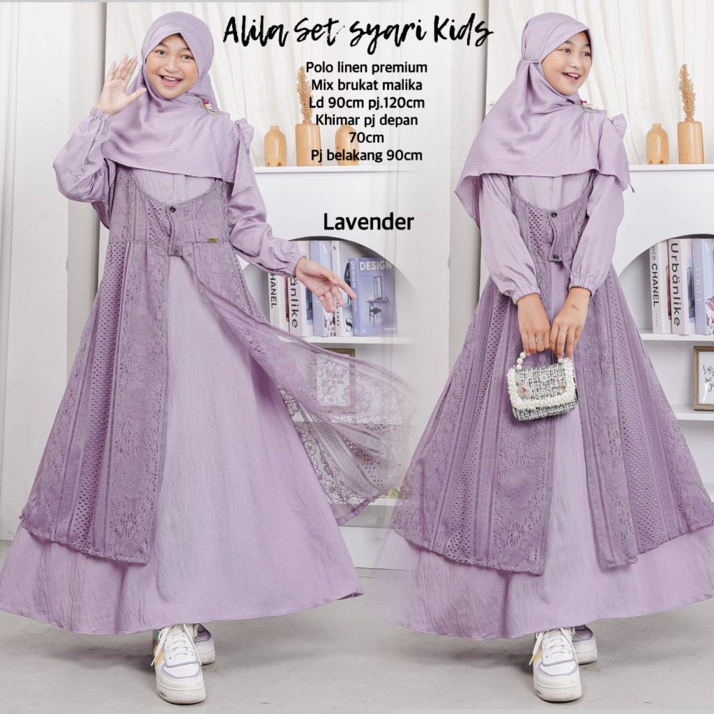 ALILA SET SYARI KIDS TEEN REMAJA BY SANCAKA BAHAN POLO LINEN PERMIUM MIX BRUKAT MALIKA KHIMAR