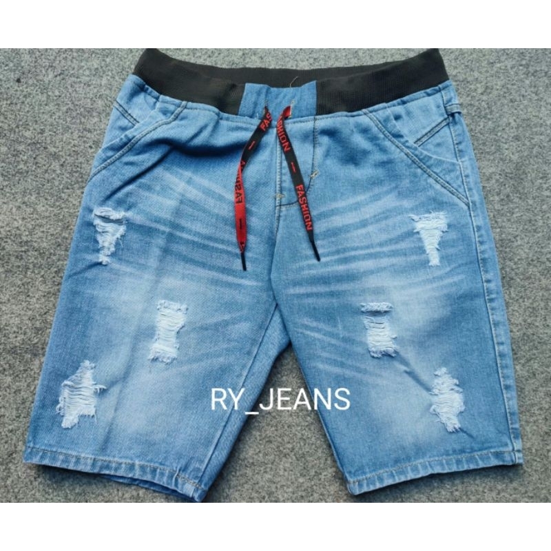 Jeans pendek pria celana pendek pinggang kolor rip sobek pria jeans sobek xpd