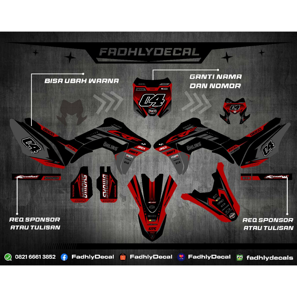 Decal STIKER CRF 150L FULLBODY variasi Hitam, Grey, dan Merah Keren